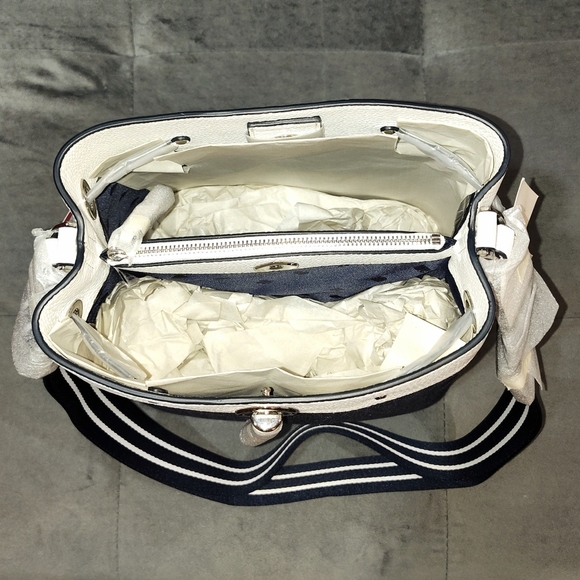 NWT KATE SPADE NEW YORK "MARTI" NAVY DENIM & WHITE LEATHER BUCKET SHOULDER BAG - Picture 11 of 16